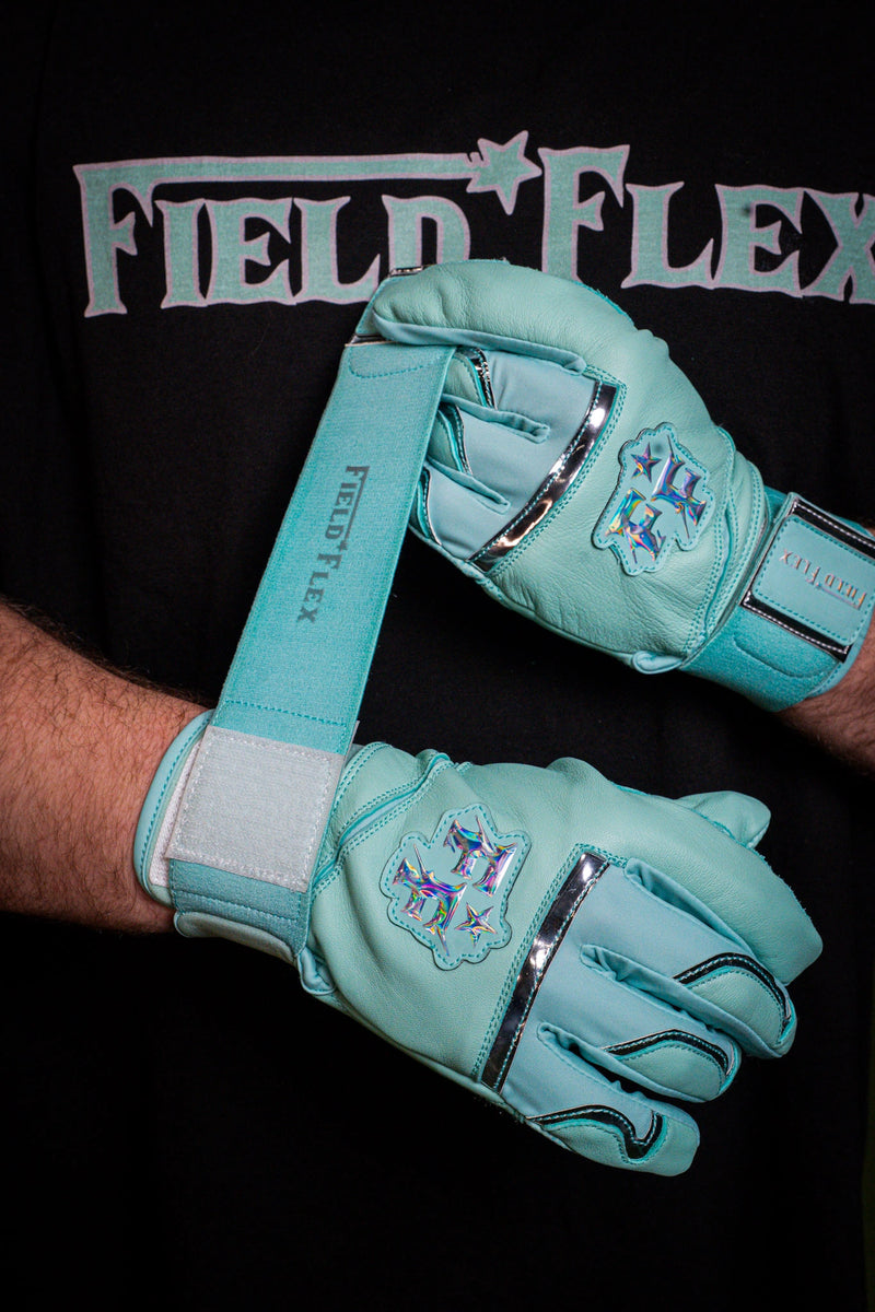 Power Strap Technology wrist support on Field Flex mint goat leather batting gloves