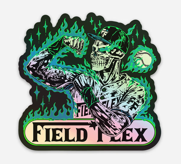 Field Flex Sky Blue & Neon Green Skull Logo Sticker